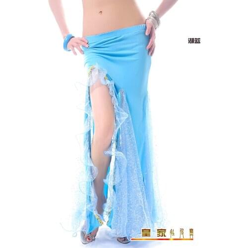 Professional Belly Dance Skirt 8 Colors Sexy Long Flamenco Skirt Side Split for Women Girls Belly Dance Costume Skirts B-6855