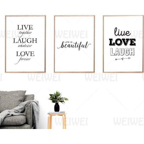 Simple Text Home Decoration Painting Black and White Living Room Wall Canvas Poster Live Together Bedroom Print Life Beautiful