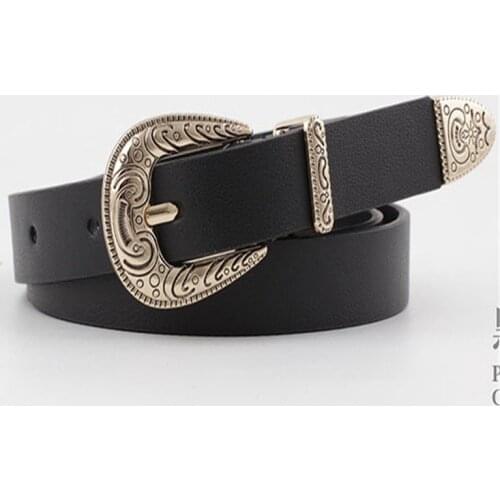Faux Leather Belts Ladies Fashion Decorative Carved Belt Retro Waist Band Women Belt Casual Waistband Comfortable Buckle Belt