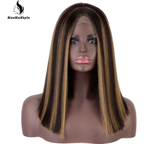 KookaStyle Synthetic Highlight Wigs Short Straight Bob Wigs for Black Women Omber Blonde Wigs for Women Party Heat Resistant