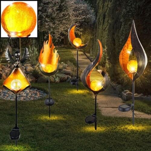 LED Solar Flame Light Metal LED Garden Light Flame Effect Lamp Waterproof Outdoor Lights Landscape Lights Solar Decorative Light