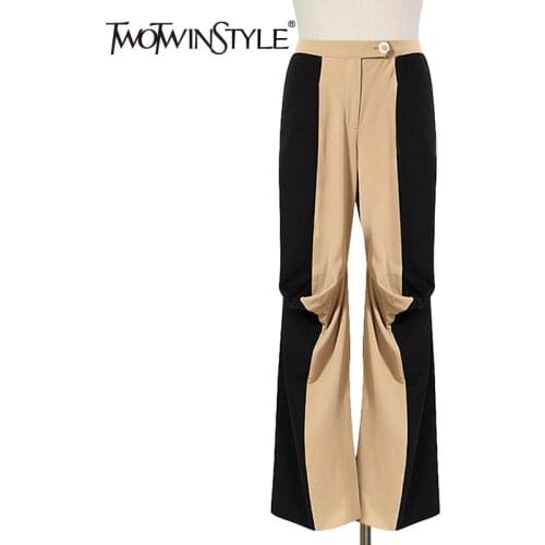 TWOTWINSTYLE Korean Fashion Patchwork Colorblock Loose Trousers Womens High Waist Wide Leg Pants Women Clothing 2021 New Spring