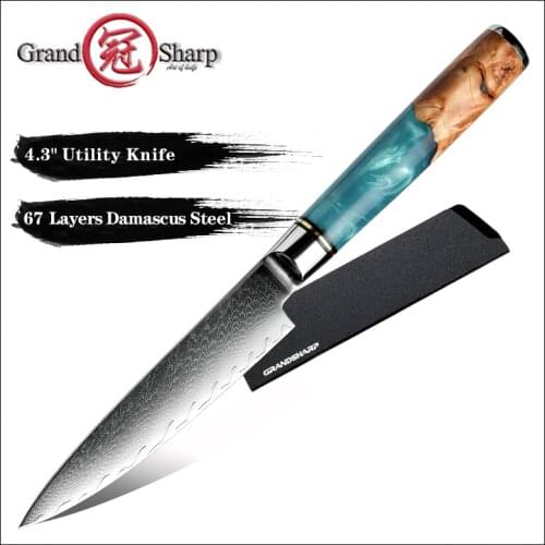 Grandsharp 67 Layers Japanese VG10 Damascus Steel Knives 4.3 Inch Utility Knife Universal Knife Vegetable Kitchen Knife Cooking