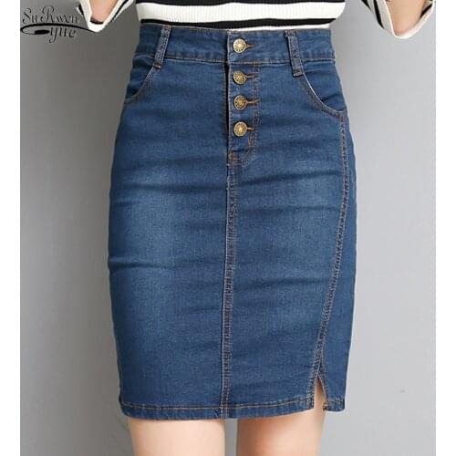 2021 Sexy Office Lady Elegant Denim Skirt New High Waist Buttons Slim Skirt Fashion Summer Autumn Women Pencil Skirt 3715 50