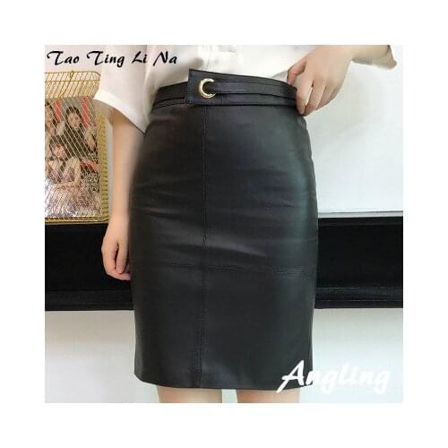 Top brand Spring 2020 Women Genuine Real Sheep Leather Skirt W27 high quality