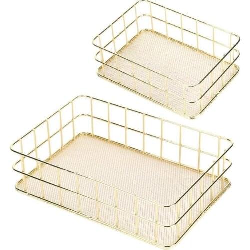 Golden Iron Storage Basket Multifunctional Wire Mesh Desktop Storage Organizer for Home S L Size storage bag