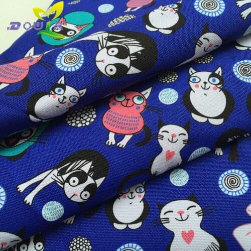 1 yards / cartoon doodle cat print fabric, DIY hand fabric, 12 Ann canvas bag, backpack, curtain, table cloth, sofa