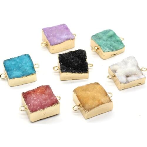 100-Unique 1 Pcs Light Yellow Gold Color Irregular Shape Rectangle Crystal Dyed Many Colors Pendant Double Buckle Jewelry