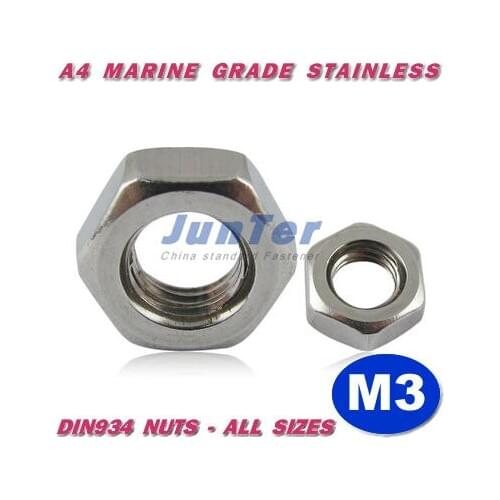 1000pcs/lot DIN934 M3 A4 Marine Grade Stainless Hex Nuts Metric