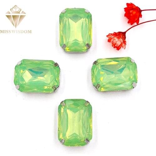 10X14/13X18mm Matt Light green opal Rectangle shape sew on rhinestones flatback Resin loose rhinestones DIY garment Accessories