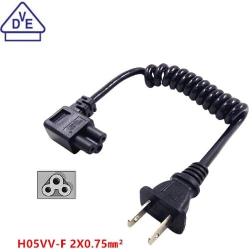 2-Slot Non-Polarized Power Cord ( NEMA 1-15P ) IEC 320 C5 Laptop Portable Power Short Retractable Cable Elbow Angled Design