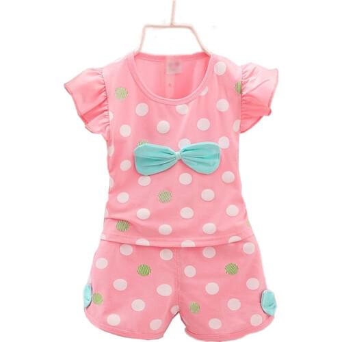 2017 summer girl baby clothes outfit casual sports suit 2pcs sets for infant baby girls brand design Korean dots clothing sets