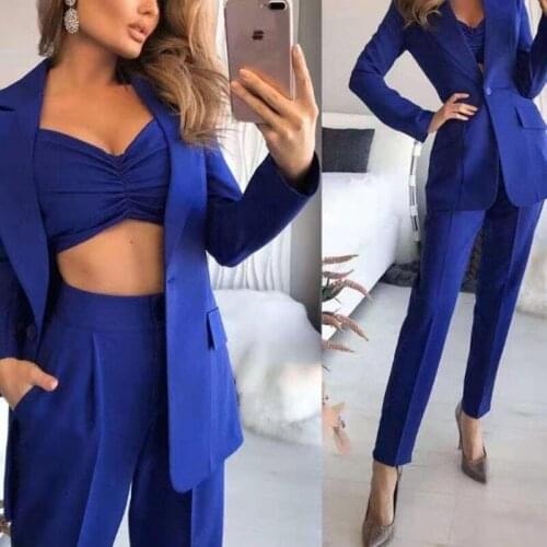 3Pcs/Set Women Suits Blazer Coat Pants Top Summer Single Button Sling Breathable Turndown Collar Office Lady Jacket Dress Suit