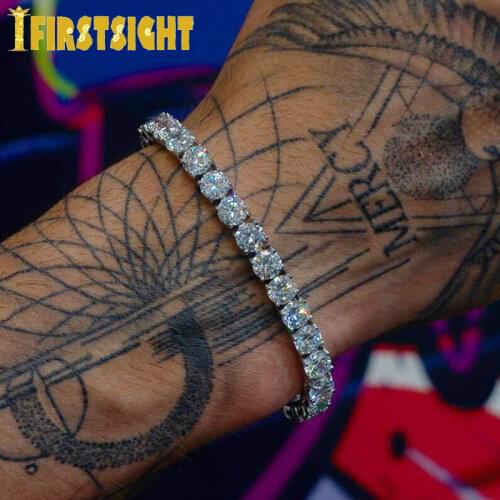 Iced Out Bling 1Row AAA Cubic Zirconia Charm Bracelet Gold Silver Color5mm CZ Tennis Chain Bracelets Women Men Hip hop Jewelry