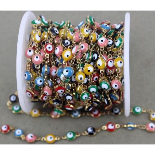 5 Meter Round Shape Evil Eye Beaded Chain,Wire Wrapped Beaded Chain for jewelry making