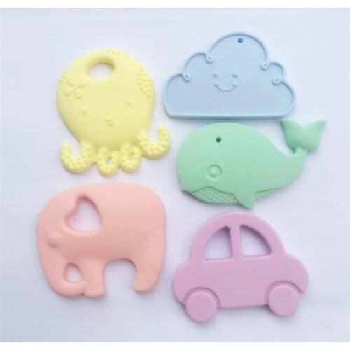 Chenkai 5PCS BPA Free Pastel Candy Color Silicone Baby Animal Teether DIY Baby Shower Pacifier Pendent Chewing Jewelry Toy