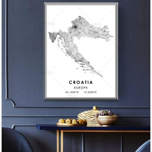 Map print poster canvas poster canvasWorld CROATIAMap Black White MapPoster Picture Art