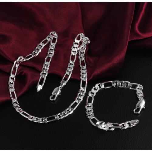High quality 925 sterling Silver Classic 6mm 8mm Geometric necklace bracelet Jewelry set for woman Men Party fine fashion gifts