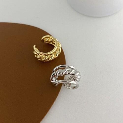 Kpop Vintage Gold Silver Color Stackable Three Layers Metal Circle Ear Cuff Clip on Fake Piercing Earrings for Women 2021