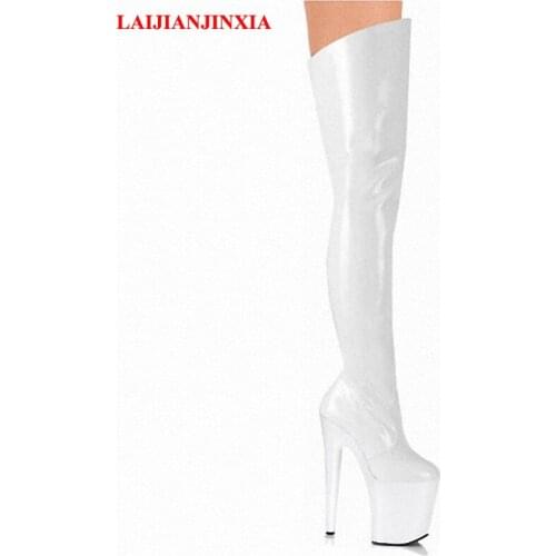LAIJIANJINXIA 20cm High Heel Over The Knee Sexy Boots Soft PU Leather High Boots Sexy Shoes Platform Pole Dance Shoes