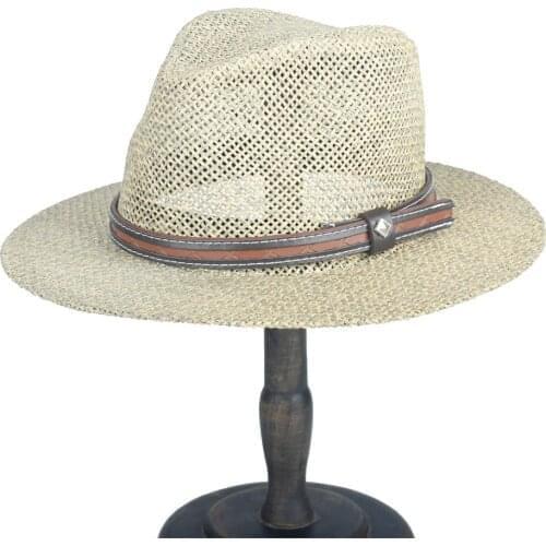 Summer Mesh Raffia Straw Women Men Travel Beach Sun Hat Elegant Lady Fedora Wide Brim Panama Sunbonnet Sunhat Size 56-58CM