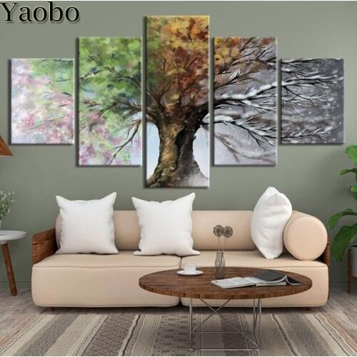 Hot Selling 5D DIY Diamond Painting tree natural scenery cross stitch full square/round diamond embroidery mosaic decor 5 pcs