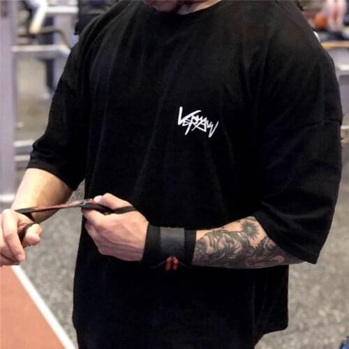 Running Shirt Men large-scale Gym T Shirt Short Sleeve Cotton Bodybuilding Sports T-Shirt Fitness Men Gyms Tees Tops Rashgard