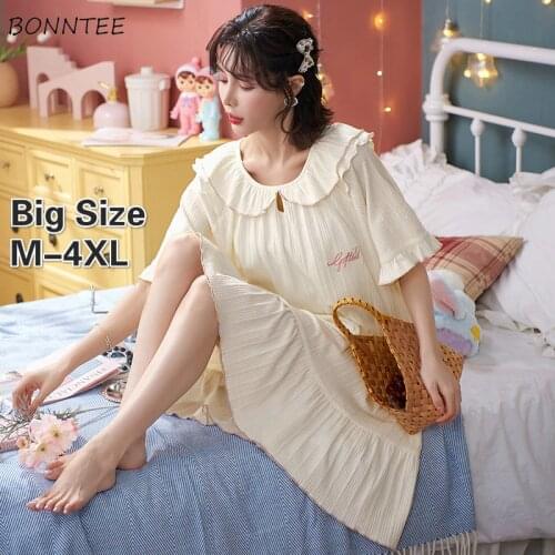 Oversize 4XL Nightgowns Women Summer Short Sleeve Chic Lovely Soft Breathable Pregnant Ladies Sleepwear Ulzzang Fashion Homewear