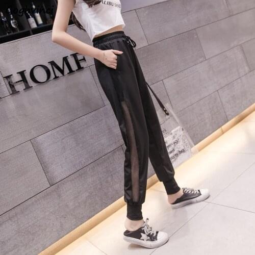 Casual Pants Women Summer Hollow Out Sportswear Students High-waist Loose Korean-style Womens Trousers Trendy Jogging All-match