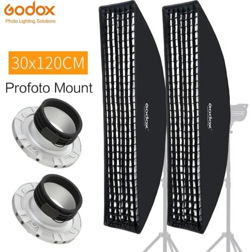 2PCS Godox 12"x 47" 30 x 120cm Strip Honeycomb Grid Rectangular Softbox for Photo Strobe Studio Flash Profoto Mount Softbox