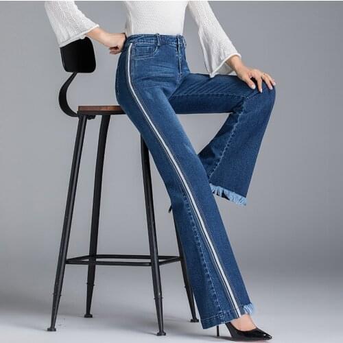 Straight jeans woman high waist boyfriend jeans for women denim plus size 2019 spring summer washed blue cotton striped boot