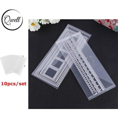 QWELL 10pcs/set Die & Stamp Storage Bag Folder Pocket For Slimline Cutting Dies Hot Foil Plates Organizer Transparent Plastic