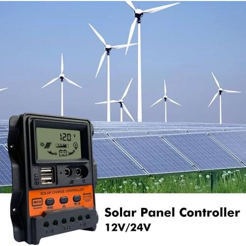 PWM Solar Panel Controller LCD Display Timer Solar Charge Regulator 12V/24V Dual USB Load Discharger