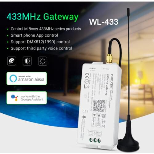 MiBoxer WL-433 433MHz Gateway DC5V/5 WiFi RF DMX512(1990) Smartphone APP Voice Control for 433MHz Series Smart Lights
