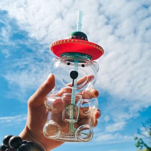 Straw High Borosilicate Glass Starbuckss With Hat Modern Simple Wind Cute Cartoon Drink Juice Milk Bottle Kawaii Bottle