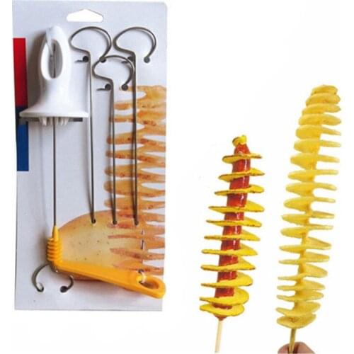 Potato Spiral Cutter Slicer Stainless Steel Plastic Fried Potatoes Kitchen Tools DIY Manual Creative Potato Slicing Knife