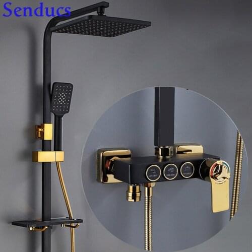 Electroplated Silver Matte Black Hot Cold Thermostatic Bathroom Shower System Wall Mounted Brass Core 3 Functions