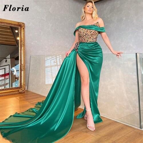 Green Beaded Evening Dresses Islamic Dubai Strapless Dress Middle East Women Party Gowns Arabic Prom Dress Robe De Soiree 2021