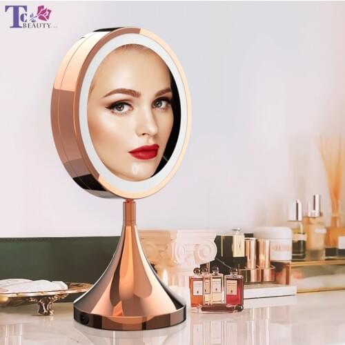 LED Makeup Mirror 8 Inch Rose Gold HD Vanity Mirror Desktop Adjustable Touch Control Brightness Cosmetic Mirrors for Girl Gift