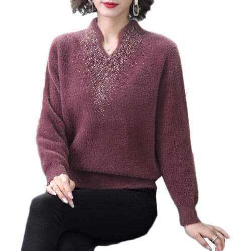 Mother Imitation Mink Cashmere Sweater New Autumn Winter Thick Elegant Sweater Middle Aged Women Pullover Knitted Jumper W2263