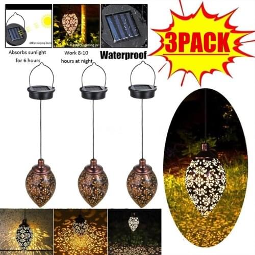1/2/3Pcs Waterproof Solar LED Light Outdoor Garden Hanging Hollow-carved Decorative Night Lamp