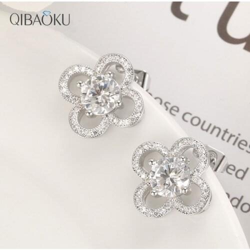 1 Carat Rhinestones Stud Earrings Flower Minimalist Fine Jewelry Cubic Zirconia Earrings for Women Fashion Earrings