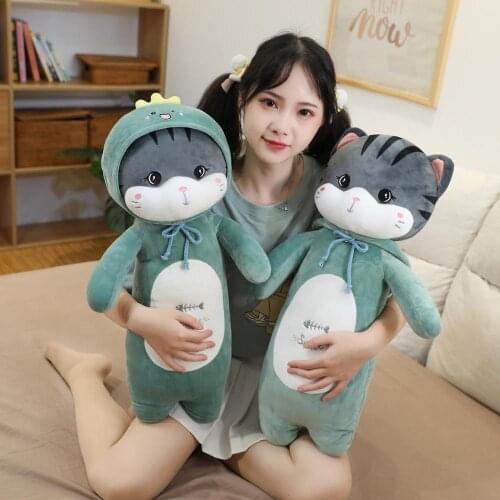 1pc 60CM Cute Cat Plush Pillow Lovely Stuffed Soft Dolls Turn to Dinosaur Rabbit Plush Toys Cartoon Sleeping Cushion for Kid