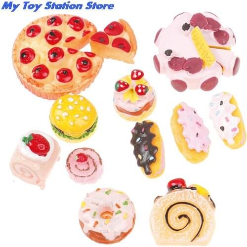 10pcs Dollhouse Miniature Dessert Food Strawberry Bread Birthday Cake Play Food Simulation Strawberry Bread