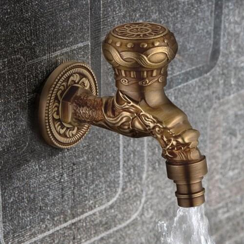 16.5cm Long Sink Faucet Wall Mounted 100% Original Antique Copper Bathroom Basin Tap 3D Dragon Carving Luxury Restroom Acessorie