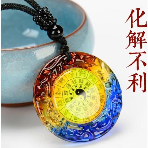 2PCS Pocket travel efficacious Mascot Good Luck Eight Diagrams Mantra FENG SHUI Crystal Pendant Amulet talisman -FREE SHIPPING