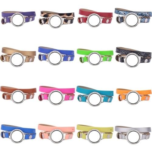 5pcs/lot 30mm Floating Glass Locket double Wrap PU Leather Bracelets Wristband With 50pcs Random Charms Jewelry Christmas gifts