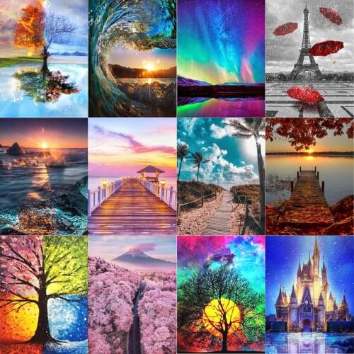 5d Diy Diamond Painting Landscape Embroidery Cross Stitch Mosaic Home Decoration Sticker Handmade New Year Wall Sticker