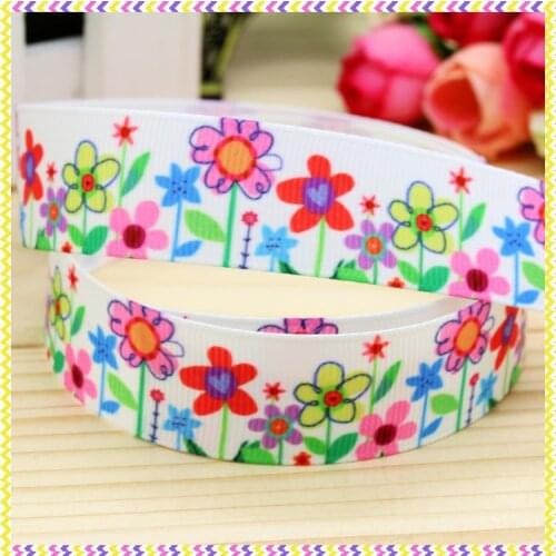 7/8'' Free shipping flowers printed grosgrain ribbon headwear hair bow diy party decoration wholesale OEM 22mm B995