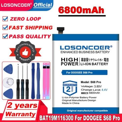 LOSONCOER 6800mAh BAT19M116300 Battery for DOOGEE S68 Pro Replacement Accessory Accumulators Batteries with tools